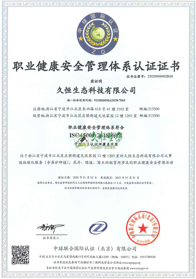 武汉洪山职业健康安全管理体系ISO45001证书
